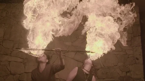 Two Firebreathers Video stock 73490601