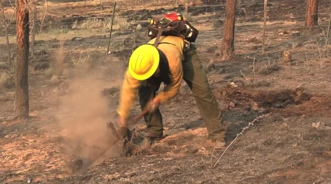 Two Firefighters with hose cooling hot spots Video stock 40753762