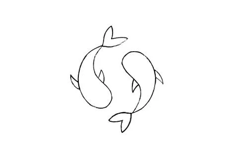 Two fish in black and white style. Contour for tattoo, emblem and design elem Stock Illustration