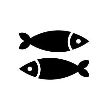 Two fish black glyph icon or logo. Vector isolated on white. Stock Illustration