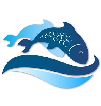 Two fish on blue waves design Stock Illustration