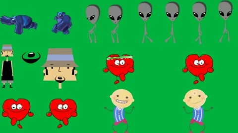 Two fish green background drawing alien evolution illustration man hat. Stock Footage 310563035