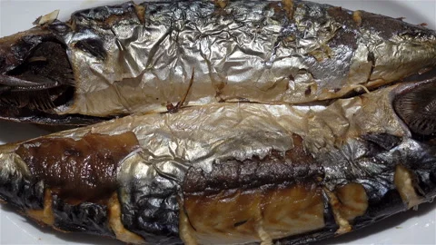 Two fish mackerel baked Stock Footage 124119908