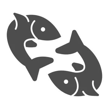 Two fish solid icon, fishing concept, pair of fish sign on white background Illustrazione stock