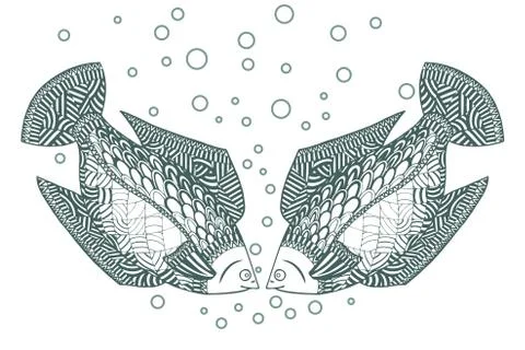 Two fish Zen tangle. Zentangle Undersea animals. Vector illustration. Stock Illustration