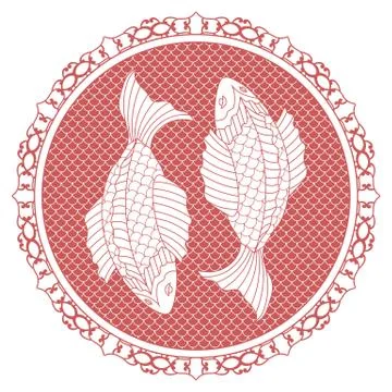 Two fishes in asian style Stock Illustration