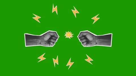 Two fists colliding with energy explosion on green background Stock Footage 299752196