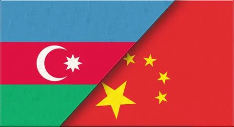 Two Flag Together on Fabric Texture. Azerbaijani - Chinese relations. Stock Illustration