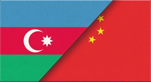 Two Flag Together on Fabric Texture. Azerbaijani - Chinese relations. Stock Illustration