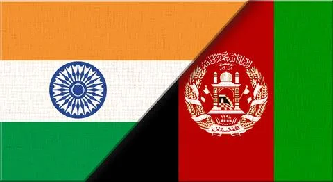 Two Flag Together on Fabric Texture. Indian and Afghan flag in one. Stock Illustration