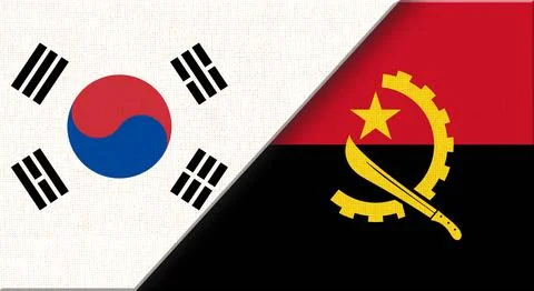 Two Flag Together on Fabric Texture. South Korean - Angolan relations. Stock Illustration