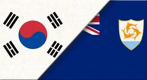 Two Flag Together on Fabric Texture. South Korean and Anguillian flag in one Stock Illustration