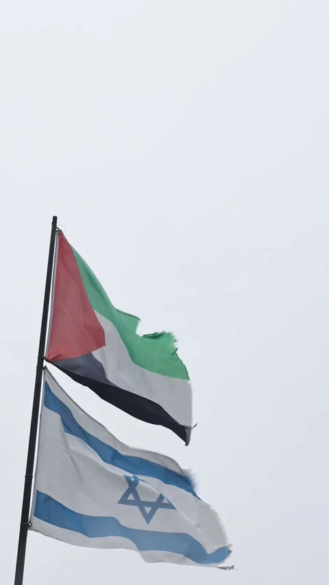 Two flags are flying side by side, one of which has a star Stock Footage 266841553