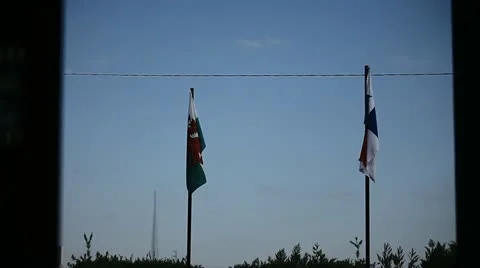 Two Flags Flapping in the Breeze Stock Footage 20544525