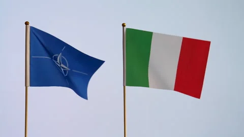 Two flags NATO and Italy waving against white background Vídeos de archivo 244514841