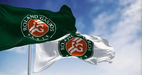 Two flags with the Roland-Garros logo waving in the wind 스톡 일러스트