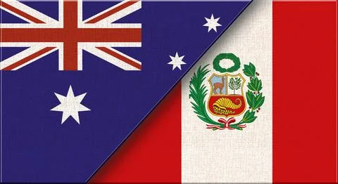 Two Flags Together Australian and Peruvian national flags on fabric Stock Illustration