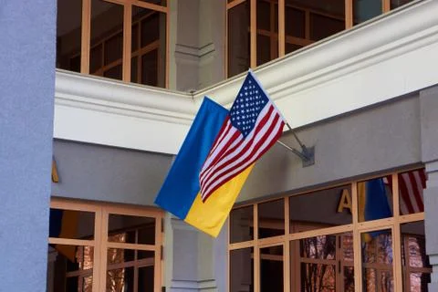 Two flags of two countries hang side by side Stock-Fotos