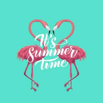 Two Flamingos Summer Time 스톡 일러스트