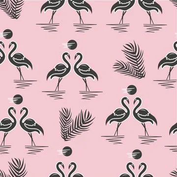 Two flamingos at sunset. A pair of bird Stock Illustration