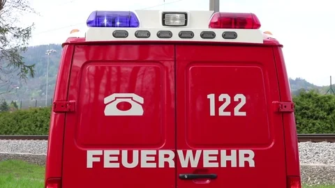 Two flashing blue lights on a fire truck. Cal 122. Austria. Fire truck. 스톡 동영상 75156571