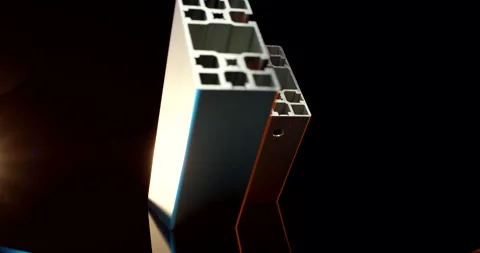Two flat aluminum profile panels tilt in turquoise and amber studio light Vídeo Stock 331447149