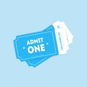 Two flat vector tickets with shadows isolated on blue background. Cinema or t Stock Illustration