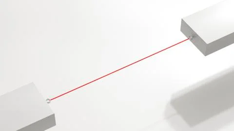 Two floating blocks connected by red string, 3D Rendering Stock Illustration