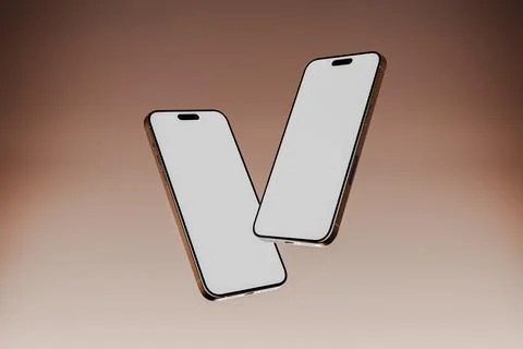 Two floating iphones with white screen mock up, 3d render Stock Illustration
