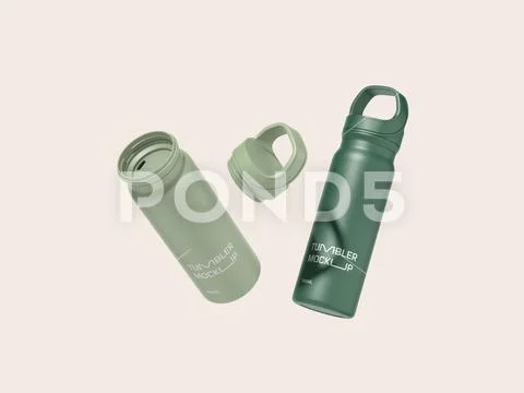 Two Floating Tumbler Water Bottle Mockup PSD Template