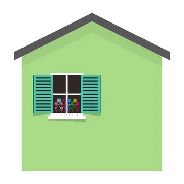 Two floor flat color house, vector illustration Stock Illustration