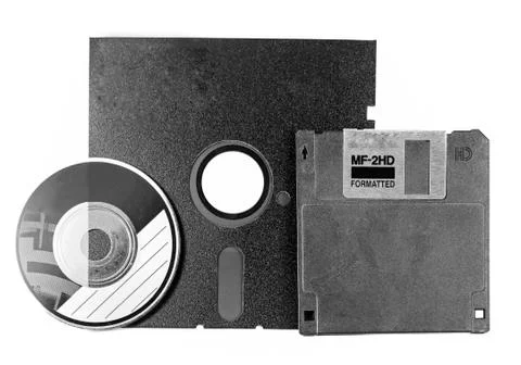 Two floppy disks and CD-ROM Stock Photos