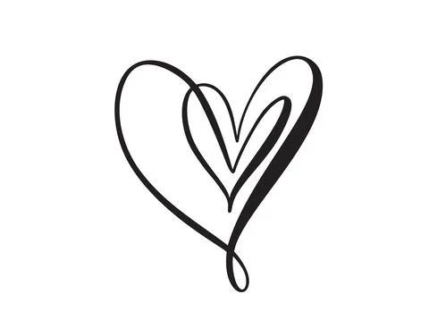 Two flourish lovers hand drawn hearts logo. Vector holiday Valentine card Stock Illustration