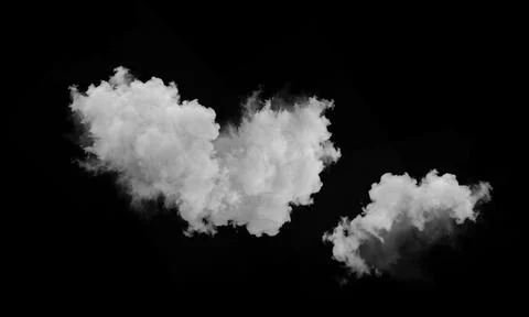 Two fluffy white clouds isolated on black background for digital art Stock Photos