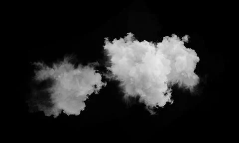Two fluffy white clouds isolated on black background for sky design Stock Photos