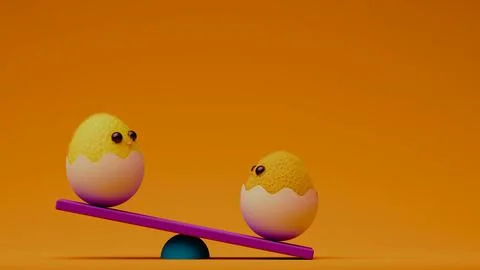 Two fluffy yellow chicks balancing on a seesaw.... Illustrazione stock