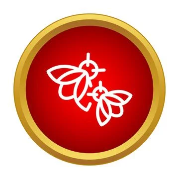 Two flying bees outline icon in red circle Stock Illustration