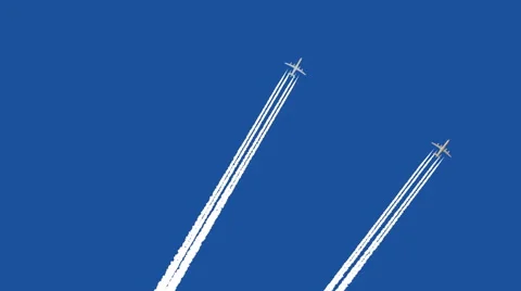 Two flying Jet airplane with trails Stock Footage 40474515
