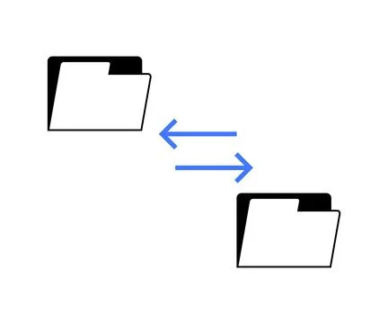 Two folders with arrows between them indicating data transfer and synchroniza Stock Illustration