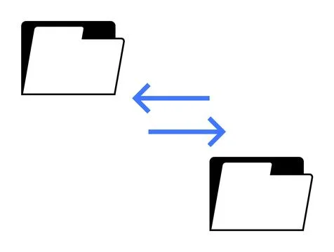 Two folders with arrows indicating data flow between them. Topics related to  Stockillustratie