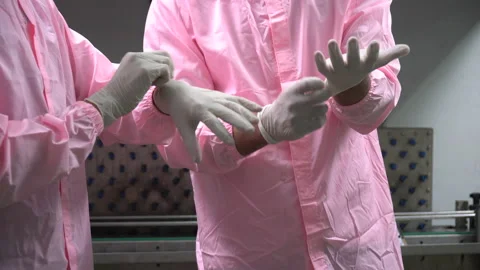 Two food scientist worker wearing rubber glove in industrial factory. inspect Stock Footage 143404319