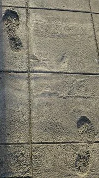 Two footprints in the cement sidewalk Stock Photos