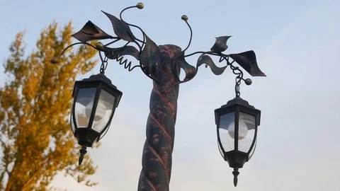 Two forged lantern on the building background Stock-Footage 81504148