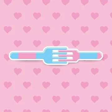Two forks icon vector, pictogram isolated on heart pink background. Stock Illustration