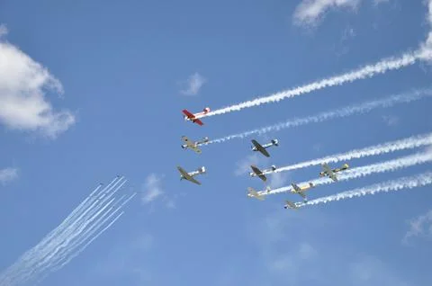 Two formations of planes in sky world war two Stock Photos