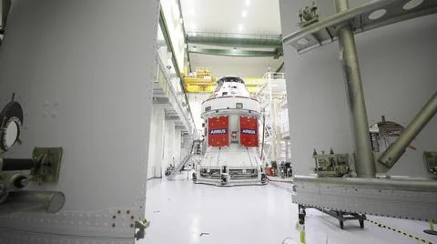 Two of the four solar array wings are shown from behind the spacecraft ada... Stock Photos