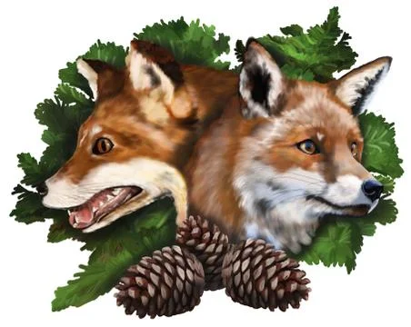 Two foxes on white background Stock-Illustration