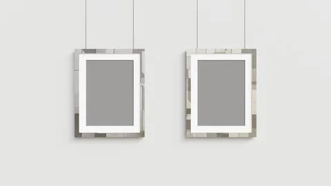 Two frames in hi-tech style for a poster and a photo on a gray wall. 3d rende Stock Illustration