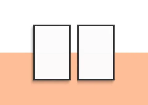 Two frames mockup design on peach fuzz color background. Gallery wall mock up Stock Illustration