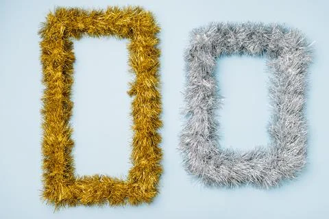 Two frames from tinsel blue table. High quality and resolution beautiful photo Stock Photos